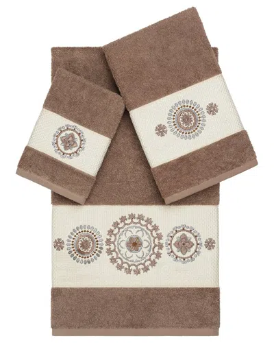 Linum Home Textiles Isabelle Turkish Cotton 3pc Embellished Towel Set In Brown