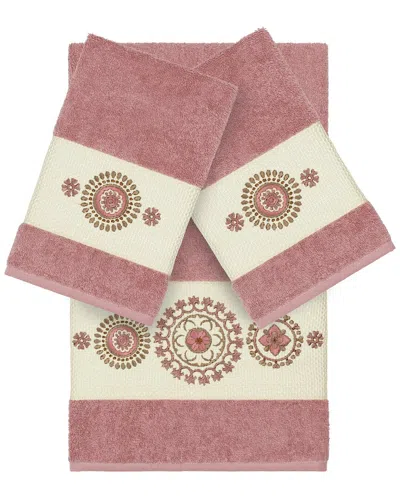 Linum Home Textiles Isabelle Turkish Cotton 3pc Embellished Towel Set In Pink