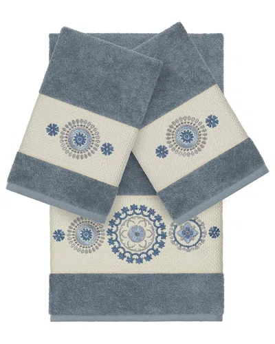 Linum Home Textiles Isabelle Turkish Cotton Embellished Bath Towel In Blue