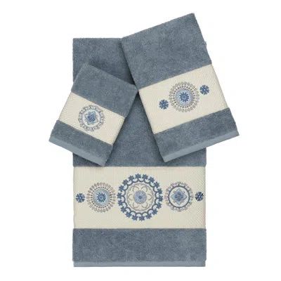 Linum Home Textiles Isabelle100% Turkish Cotton Embellished 3 Piece Towel Set In Teal