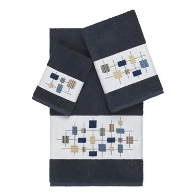 Linum Home Textiles Khloe 100% Turkish Cotton Embellished 3 Piece Towel Set In Midnight Blue