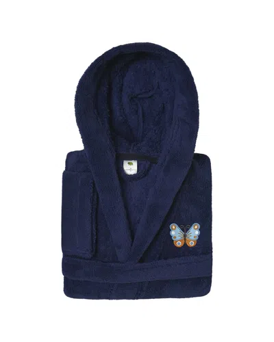 Linum Home Textiles Kids Super Plush Double Brushed Hooded Bathrobe In Blue