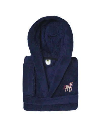 Linum Home Textiles Kids Super Plush Double Brushed Hooded Bathrobe In Blue