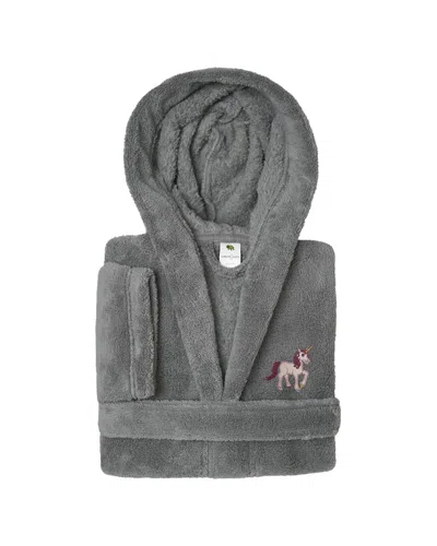 Linum Home Textiles Kids Super Plush Double Brushed Hooded Bathrobe In Gray