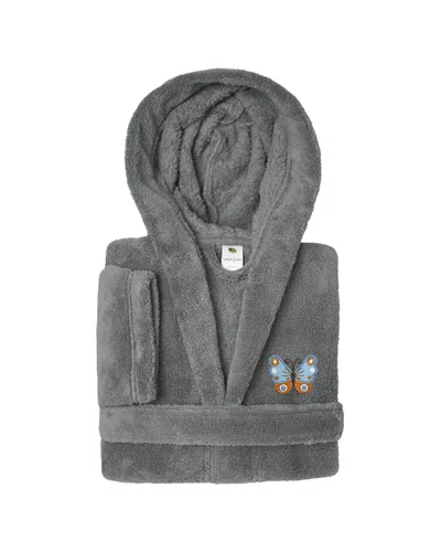 Linum Home Textiles Kids Super Plush Double Brushed Hooded Bathrobe In Gray