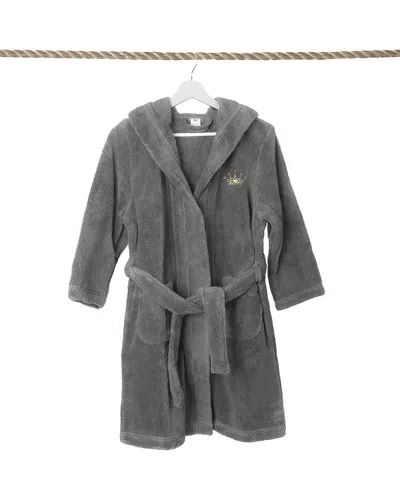 Linum Home Textiles Kids Super Plush Double Brushed Hooded Bathrobe In Grey