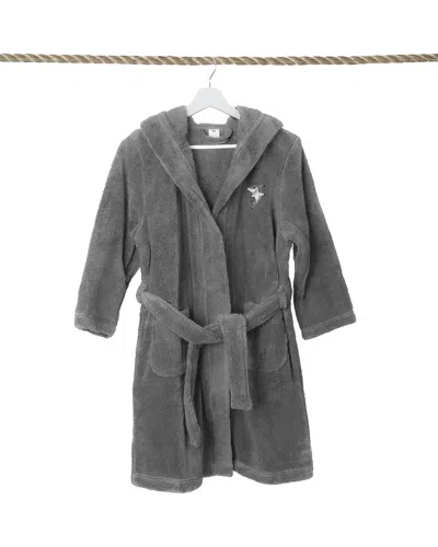 Linum Home Textiles Kids Super Plush Double Brushed Hooded Bathrobe In Grey