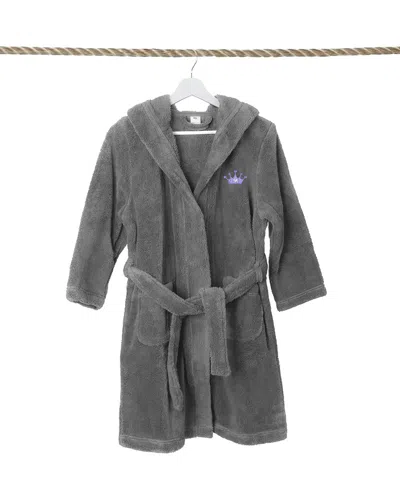 Linum Home Textiles Kids Super Plush Double Brushed Hooded Bathrobe In Grey