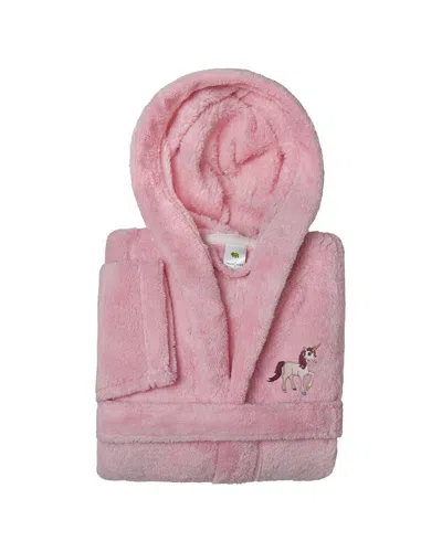 Linum Home Textiles Kids Super Plush Double Brushed Hooded Bathrobe In Pink