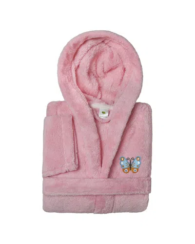 Linum Home Textiles Kids Super Plush Double Brushed Hooded Bathrobe In Pink
