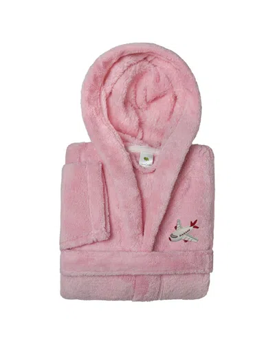 Linum Home Textiles Kids Super Plush Double Brushed Hooded Bathrobe In Pink