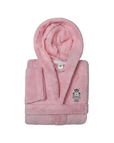 Linum Home Textiles Kids Super Plush Double Brushed Hooded Bathrobe In Pink