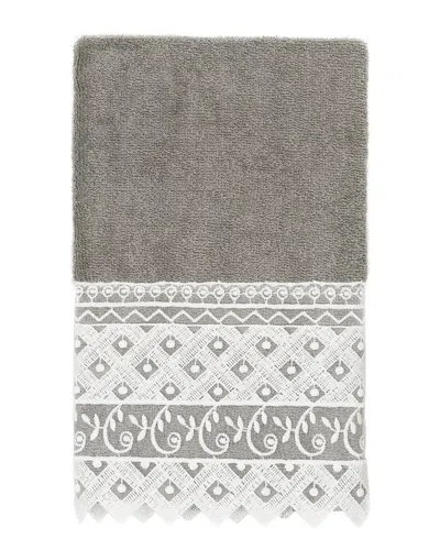 Linum Home Textiles Linum  100% Turkish Cotton Aiden White Lace Embellished Hand Towel In Gray