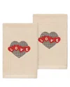 Linum Home Textiles Love Hearts - Embroidered Luxury 100% Turkish Cotton Hand Towels (set Of 2) In Sand