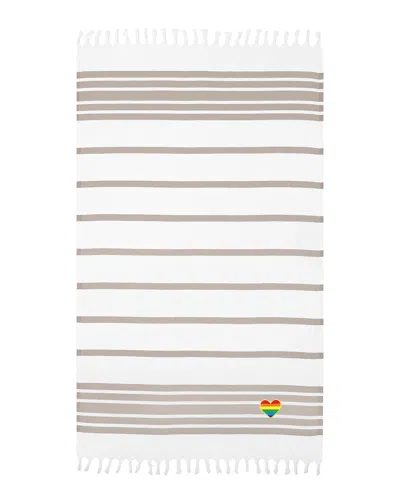 Linum Home Textiles Luxe Herringbone Rainbow Heart Beach Towel In Beige