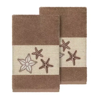 Linum Home Textiles Lydia 2-pc. Embellished Hand Towel In Brown