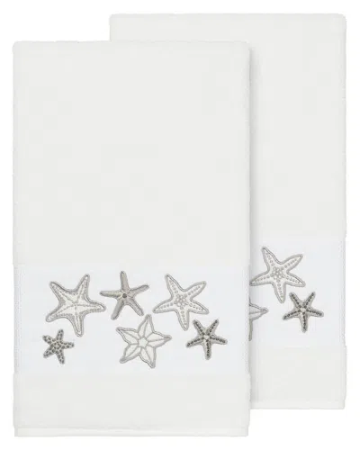 Linum Home Textiles Lydia Turkish Cotton 2pc Embellished Bath Towel Set In White