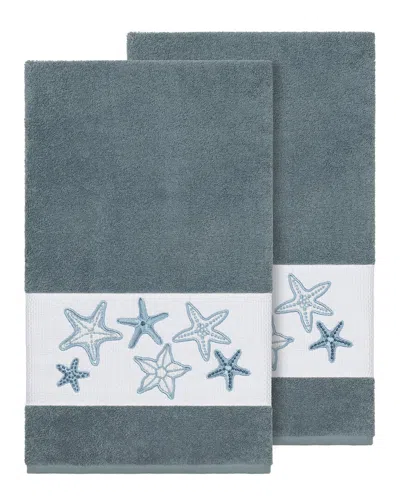 Linum Home Textiles Lydia Turkish Cotton 2pc Embellished Bath Towel Set In Blue