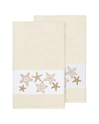 Linum Home Textiles Lydia Turkish Cotton 2pc Embellished Bath Towel Set In Neutral
