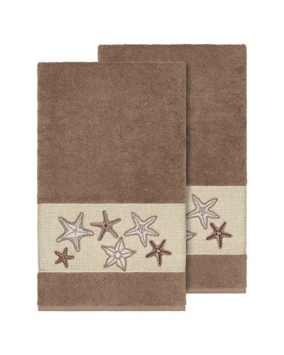 Linum Home Textiles Lydia Turkish Cotton 2pc Embellished Bath Towel Set In Brown