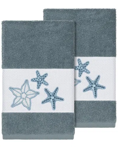 Linum Home Textiles Lydia Turkish Cotton 2pc Embellished Hand Towel Set In Gray