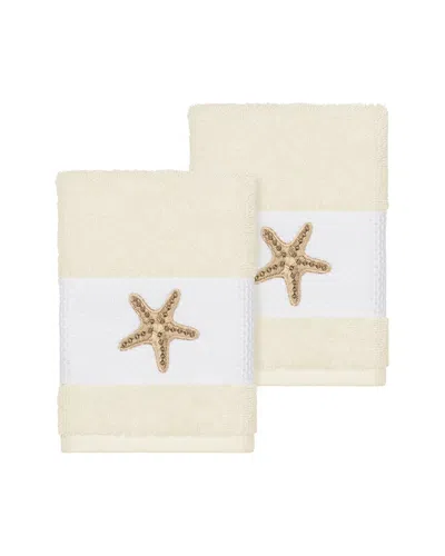 Linum Home Textiles Lydia Turkish Cotton 2pc Embellished Washcloth Set In Neutral