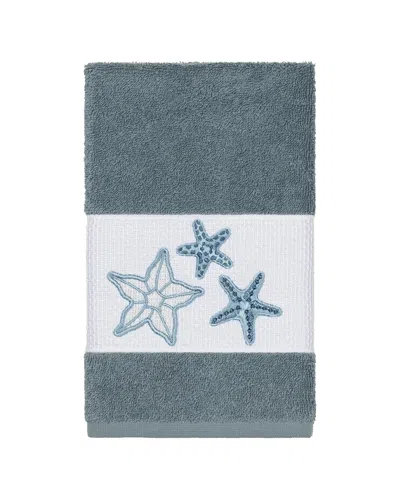 Linum Home Textiles Lydia Turkish Cotton Embellished Hand Towel In Blue