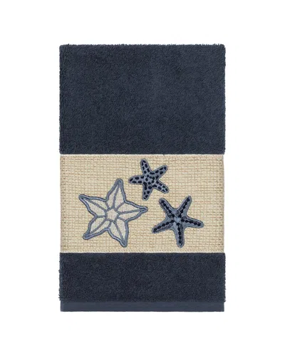 Linum Home Textiles Lydia Turkish Cotton Embellished Hand Towel In Blue