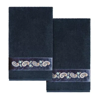 Linum Home Textiles Mackenzie 2-pc. Embellished Paisley Bath Towel In Blue