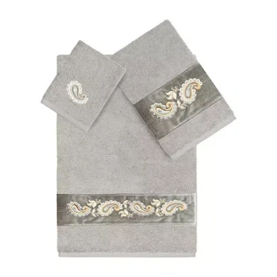 Linum Home Textiles Mackenzie Embellished 3-pc. Bath Towel Set In Gray