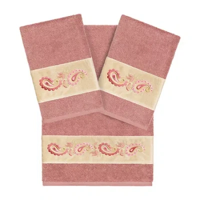 Linum Home Textiles Mackenzie Embellished 3-pc. Bath Towel Set In Pink