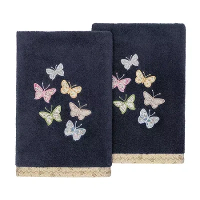Linum Home Textiles Mariposa 2-pc. Embellished Hand Towel In Blue