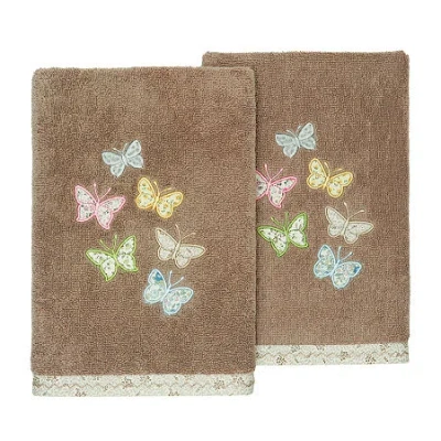 Linum Home Textiles Mariposa 2-pc. Embellished Hand Towel In Brown