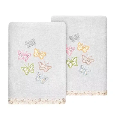 Linum Home Textiles Mariposa 2-pc. Embellished Hand Towel In Gray