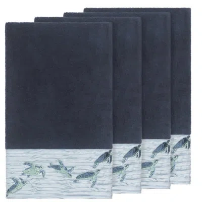 Linum Home Textiles Mia 4 Piece Turkish Cotton Bath Towel Set In Midnight Blue