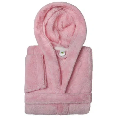 Linum Home Textiles Microfiber / Polyester Fleece Gender Neutral Ankle Bathrobe With Pockets And Hood In Pink