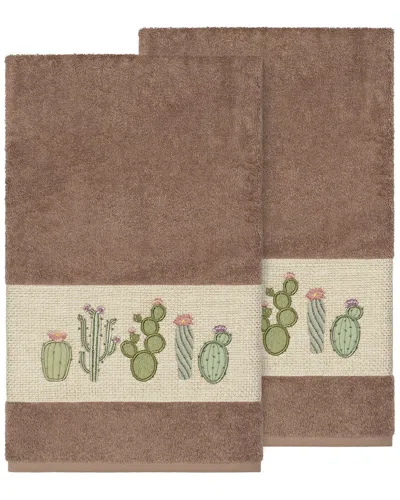 Linum Home Textiles Mila Turkish Cotton 2pc Embellished Bath Towel Set In Brown
