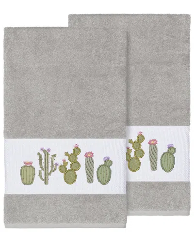Linum Home Textiles Mila Turkish Cotton 2pc Embellished Bath Towel Set In Gray