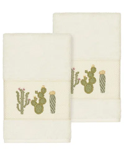 Linum Home Textiles Mila Turkish Cotton 2pc Embellished Hand Towel Set In Neutral