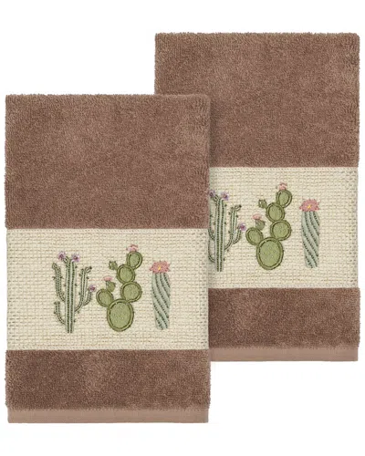 Linum Home Textiles Mila Turkish Cotton 2pc Embellished Hand Towel Set In Black