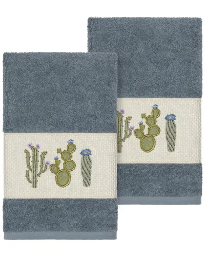 Linum Home Textiles Mila Turkish Cotton 2pc Embellished Hand Towel Set In Blue