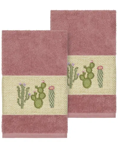 Linum Home Textiles Mila Turkish Cotton 2pc Embellished Hand Towel Set In Animal Print