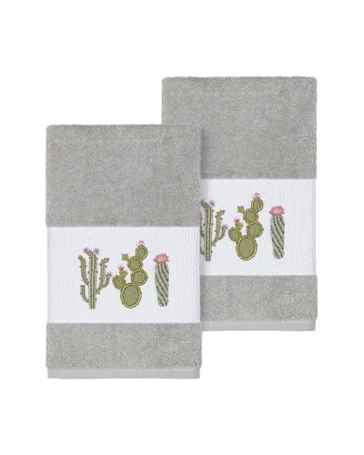 Linum Home Textiles Mila Turkish Cotton 2pc Embellished Hand Towel Set In Gray