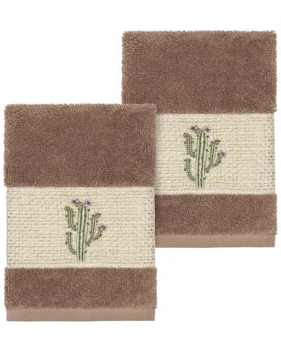Linum Home Textiles Mila Turkish Cotton 2pc Embellished Washcloth Set In Black