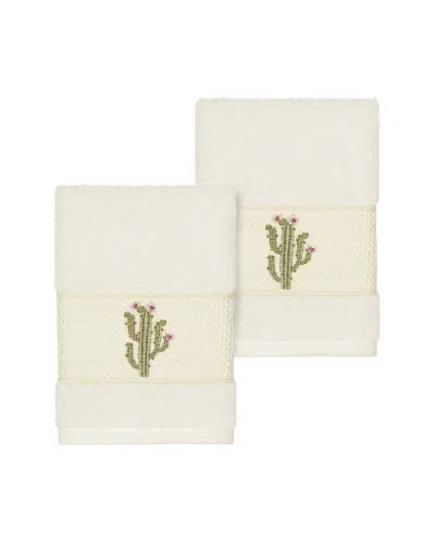 Linum Home Textiles Mila Turkish Cotton 2pc Embellished Washcloth Set In Gold