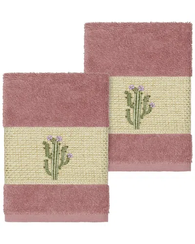 Linum Home Textiles Mila Turkish Cotton 2pc Embellished Washcloth Set In Pink