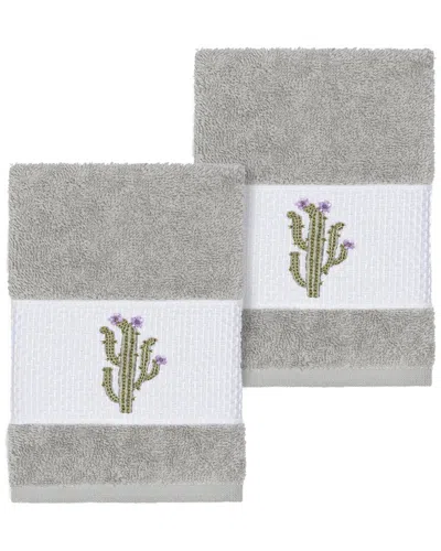 Linum Home Textiles Mila Turkish Cotton 2pc Embellished Washcloth Set In Gray