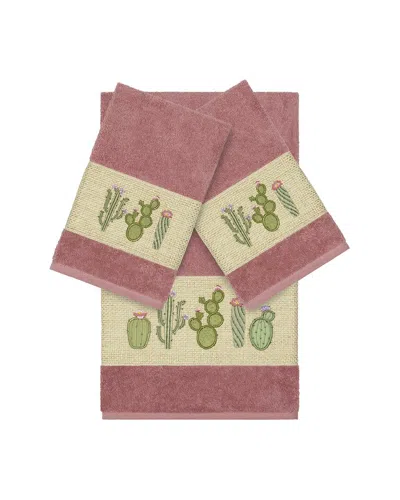 Linum Home Textiles Mila Turkish Cotton 3pc Embellished Towel Set In Burgundy