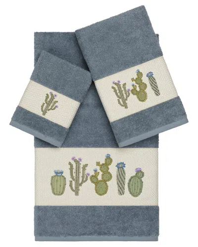 Linum Home Textiles Mila Turkish Cotton 3pc Embellished Towel Set In Blue