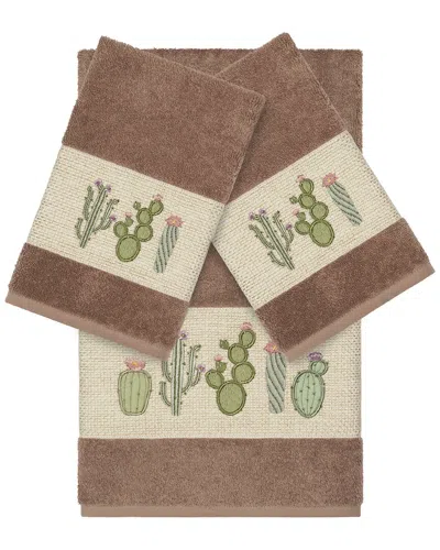 Linum Home Textiles Mila Turkish Cotton 3pc Embellished Towel Set In Burgundy